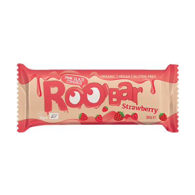 BIO Roobar veganska pločica – jagoda & ružičasta glazura