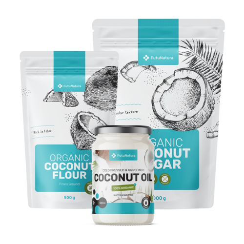 Slatki kokos: kokosov šećer + kokosovo ulje + kokosovo brašno, komplet