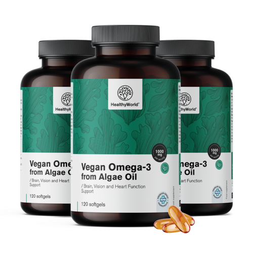 3x Veganska omega-3 1000 mg – iz algi, ukupno 360 mekih kapsula