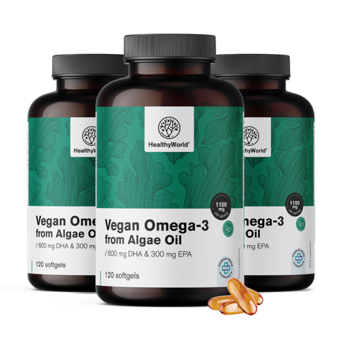 3x Veganska omega-3 1100 mg – iz algi, ukupno 360 mekih kapsula