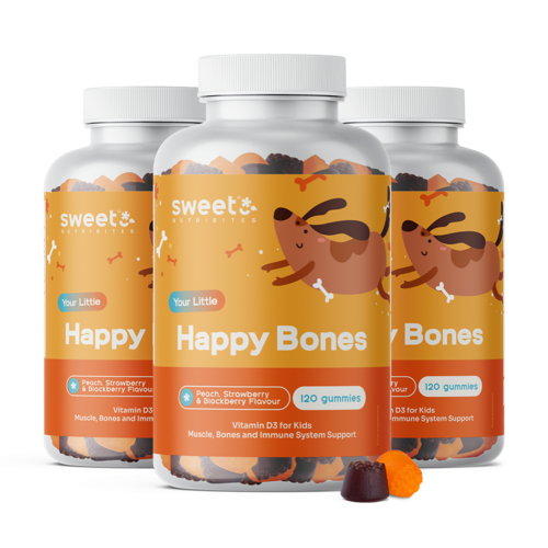 3x Happy Bones – gumeni bomboni za djecu s vitaminom D3, ukupno 360 gumenih bombona